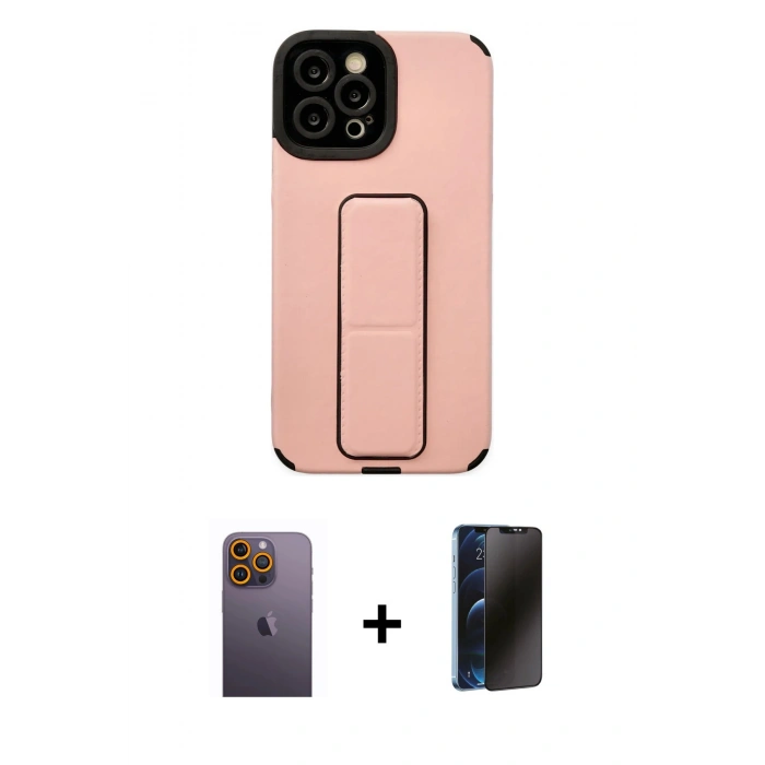 MARSİLYAN™- iPhone 12 Pro Max Kılıf Çekirdek Yansıma - Siyah 3D Antistatik Hayalet Cam Ekran Koruyucu + Neon Fosforlu Kamera Lens - SI