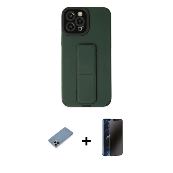 MARSİLYAN™- iPhone 12 Pro Max Kılıf Çekirdek Yansıma - Siyah 3D Antistatik Hayalet Cam Ekran Koruyucu + Shine Kamera Lens Koruma Cam - GI