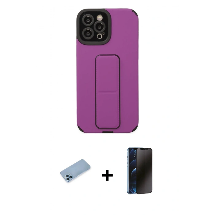 MARSİLYAN™- iPhone 12 Pro Max Kılıf Çekirdek Yansıma - Siyah 3D Antistatik Hayalet Cam Ekran Koruyucu + Shine Kamera Lens Koruma Cam - MI