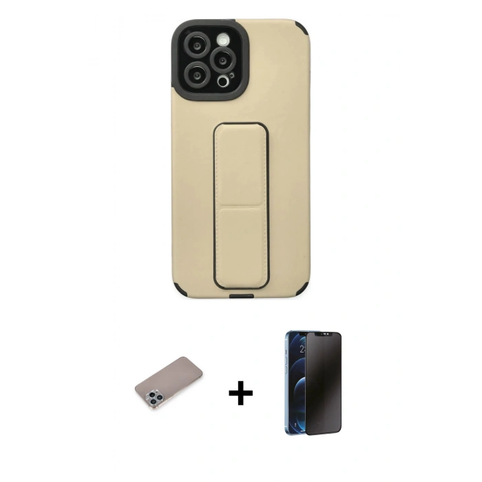 MARSİLYAN™- iPhone 12 Pro Max Kılıf Çekirdek Yansıma - Siyah 3D Antistatik Hayalet Cam Ekran Koruyucu + Shine Kamera Lens Koruma Cam - SABE