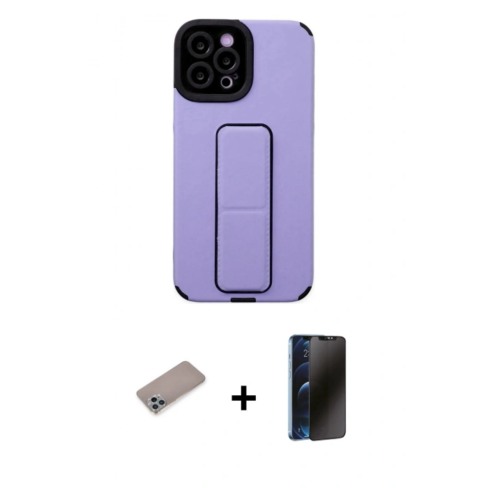 MARSİLYAN™- iPhone 12 Pro Max Kılıf Çekirdek Yansıma - Siyah 3D Antistatik Hayalet Cam Ekran Koruyucu + Shine Kamera Lens Koruma Cam - SABE