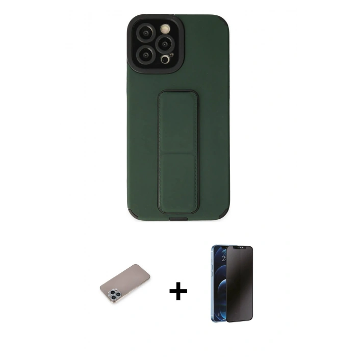 MARSİLYAN™- iPhone 12 Pro Max Kılıf Çekirdek Yansıma - Siyah 3D Antistatik Hayalet Cam Ekran Koruyucu + Shine Kamera Lens Koruma Cam - SABE