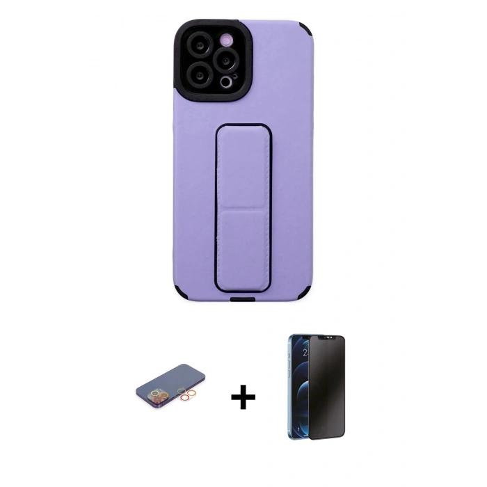 MARSİLYAN™- iPhone 12 Pro Max Kılıf Çekirdek Yansıma - Siyah 3D Antistatik Hayalet Cam Ekran Koruyucu + Turuncu Renkli Kamera Lens Koruma Cam