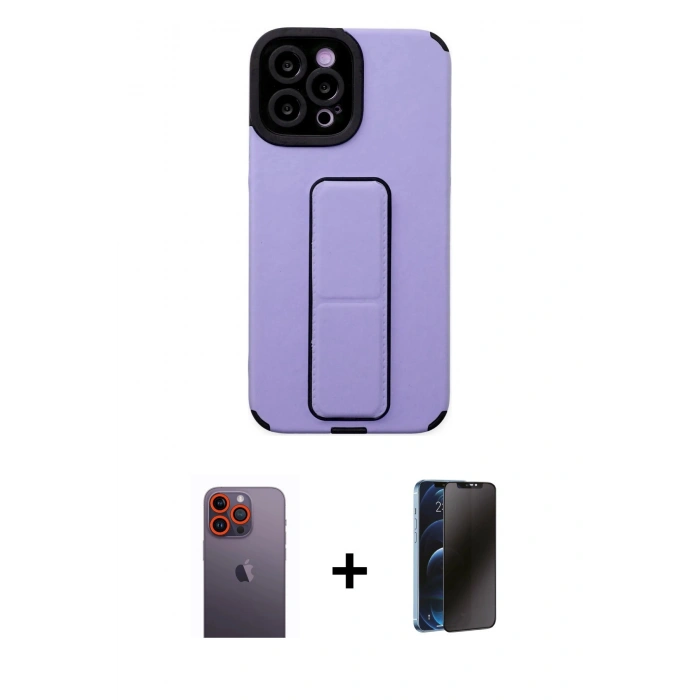 MARSİLYAN™- iPhone 12 Pro Max Kılıf Çekirdek Yansıma - Siyah 3D Antistatik Hayalet Cam Ekran Koruyucu + Neon Fosforlu Kamera Lens - TU