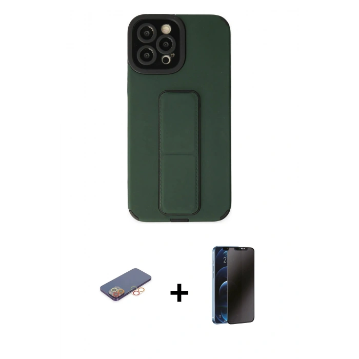 MARSİLYAN™- iPhone 12 Pro Max Kılıf Çekirdek Yansıma - Siyah 3D Antistatik Hayalet Cam Ekran Koruyucu + Turuncu Renkli Kamera Lens Koruma Cam