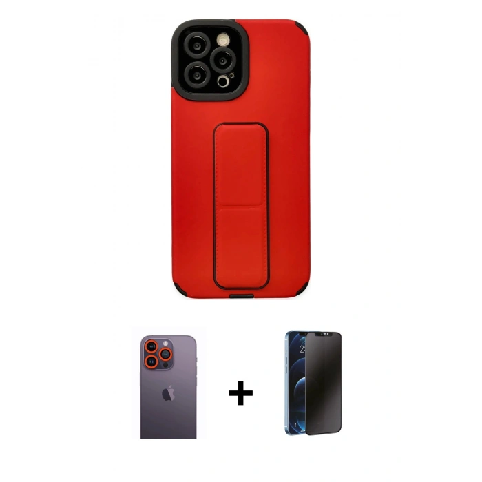 MARSİLYAN™- iPhone 12 Pro Max Kılıf Çekirdek Yansıma - Siyah 3D Antistatik Hayalet Cam Ekran Koruyucu + Neon Fosforlu Kamera Lens - TU