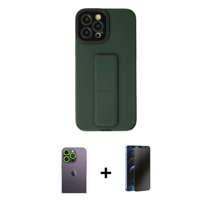 MARSİLYAN™- iPhone 12 Pro Max Kılıf Çekirdek Yansıma - Siyah 3D Antistatik Hayalet Cam Ekran Koruyucu + Neon Fosforlu Kamera Lens - YL