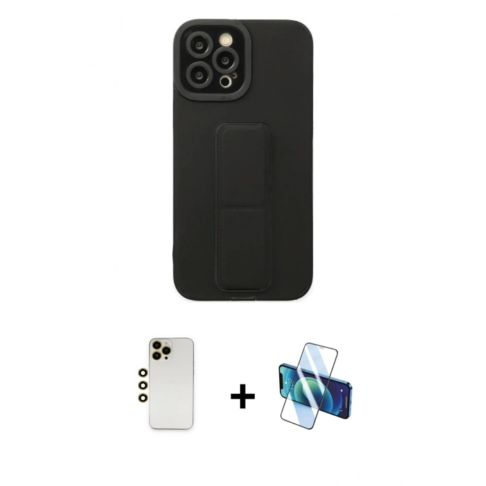 MARSİLYAN™- iPhone 12 Pro Max Kılıf Çekirdek Yansıma - Siyah 3D Antistatik Seramik Nano Ekran Koruyucu + Shine Kamera Lens - GD