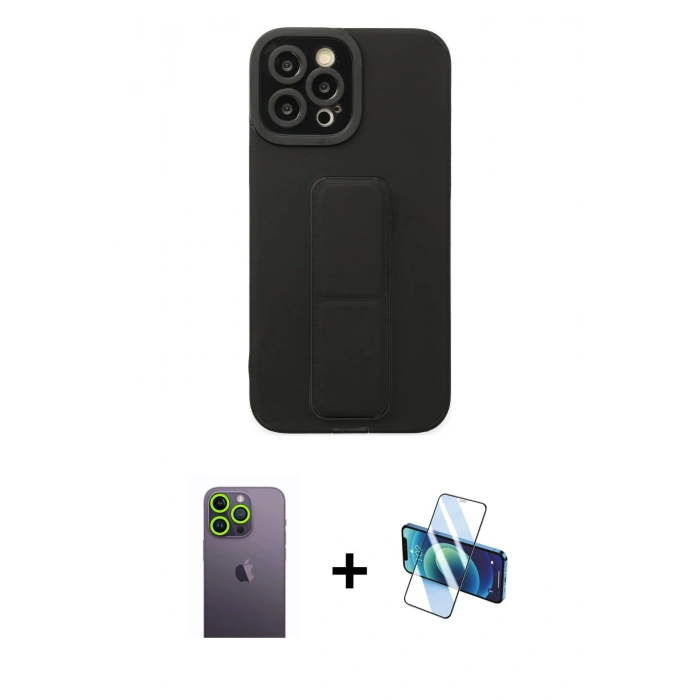 MARSİLYAN™- iPhone 12 Pro Max Kılıf Çekirdek Yansıma - Siyah 3D Antistatik Seramik Nano Ekran Koruyucu + Neon Fosforlu Kamera Lens - YL