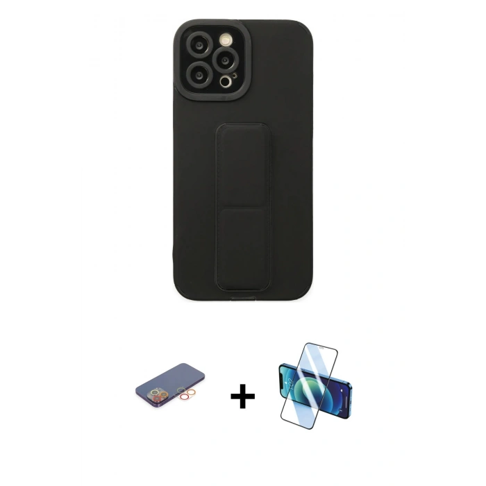 MARSİLYAN™- iPhone 12 Pro Max Kılıf Çekirdek Yansıma - Siyah 3D Antistatik Seramik Nano Ekran Koruyucu + Renkli Kamera Lens Koruma Cam - TU