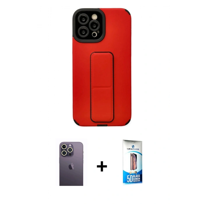MARSİLYAN™- iPhone 12 Pro Max Kılıf Çekirdek Yansıma - Siyah 5D Eko Cam Ekran Koruyucu + Neon Fosforlu Kamera Lens - BZ