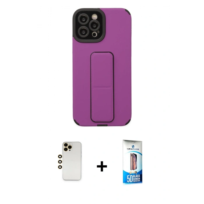 MARSİLYAN™- iPhone 12 Pro Max Kılıf Çekirdek Yansıma - Siyah 5D Eko Cam Ekran Koruyucu + Shine Kamera Lens - GD