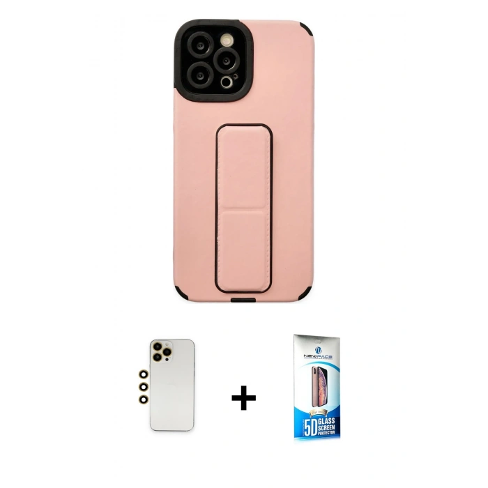 MARSİLYAN™- iPhone 12 Pro Max Kılıf Çekirdek Yansıma - Siyah 5D Eko Cam Ekran Koruyucu + Shine Kamera Lens - GD