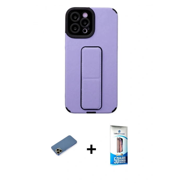 MARSİLYAN™- iPhone 12 Pro Max Kılıf Çekirdek Yansıma - Siyah 5D Eko Cam Ekran Koruyucu + Shine Kamera Lens Koruma Cam - GD