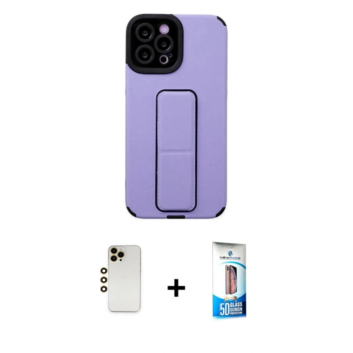 MARSİLYAN™- iPhone 12 Pro Max Kılıf Çekirdek Yansıma - Siyah 5D Eko Cam Ekran Koruyucu + Shine Kamera Lens - GD