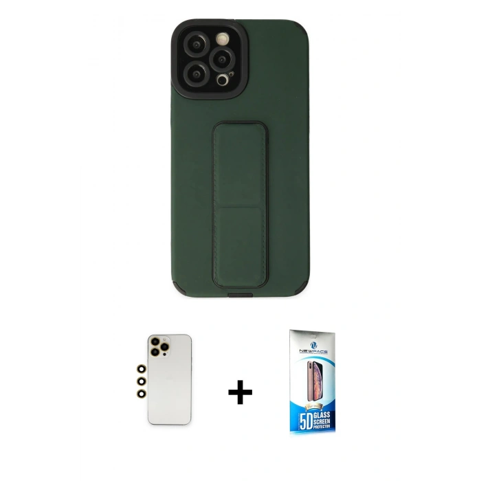 MARSİLYAN™- iPhone 12 Pro Max Kılıf Çekirdek Yansıma - Siyah 5D Eko Cam Ekran Koruyucu + Shine Kamera Lens - GD
