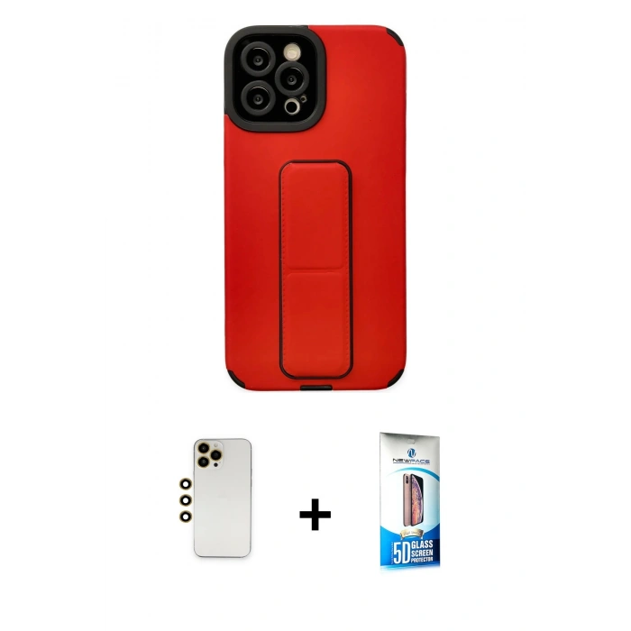 MARSİLYAN™- iPhone 12 Pro Max Kılıf Çekirdek Yansıma - Siyah 5D Eko Cam Ekran Koruyucu + Shine Kamera Lens - GD
