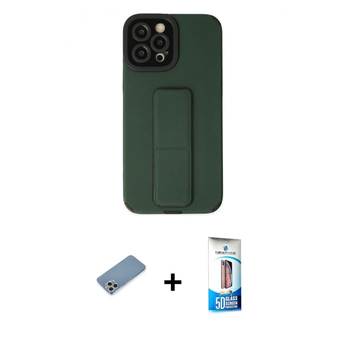 MARSİLYAN™- iPhone 12 Pro Max Kılıf Çekirdek Yansıma - Siyah 5D Eko Cam Ekran Koruyucu + Shine Kamera Lens Koruma Cam - GS