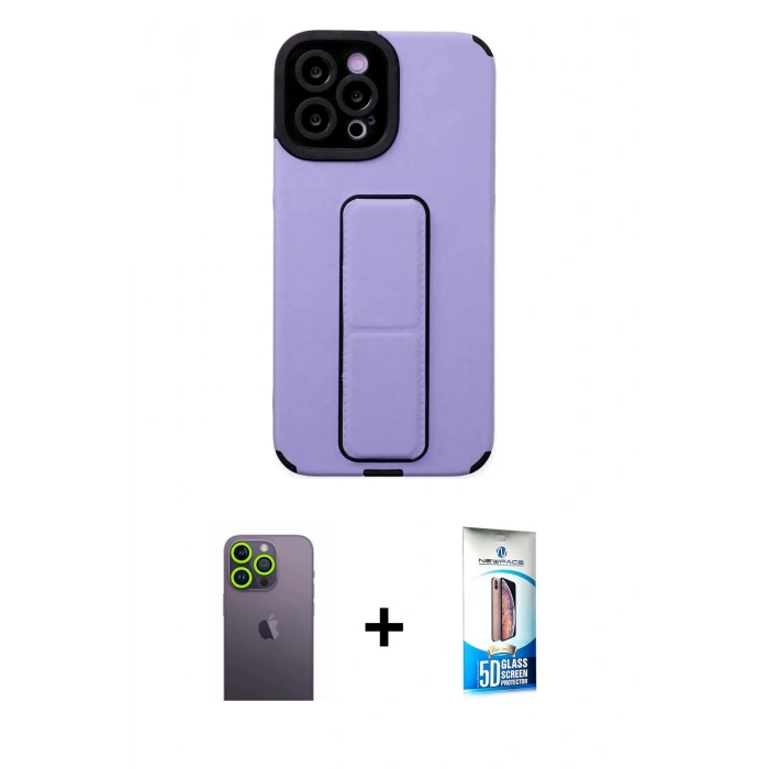 MARSİLYAN™- iPhone 12 Pro Max Kılıf Çekirdek Yansıma - Siyah 5D Eko Cam Ekran Koruyucu + Neon Fosforlu Kamera Lens - YL