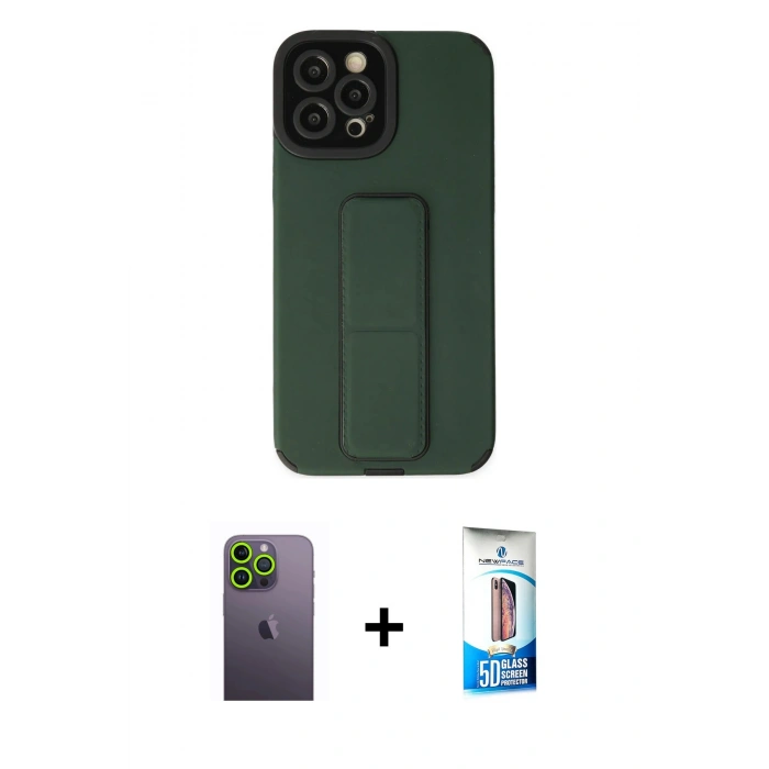MARSİLYAN™- iPhone 12 Pro Max Kılıf Çekirdek Yansıma - Siyah 5D Eko Cam Ekran Koruyucu + Neon Fosforlu Kamera Lens - YL