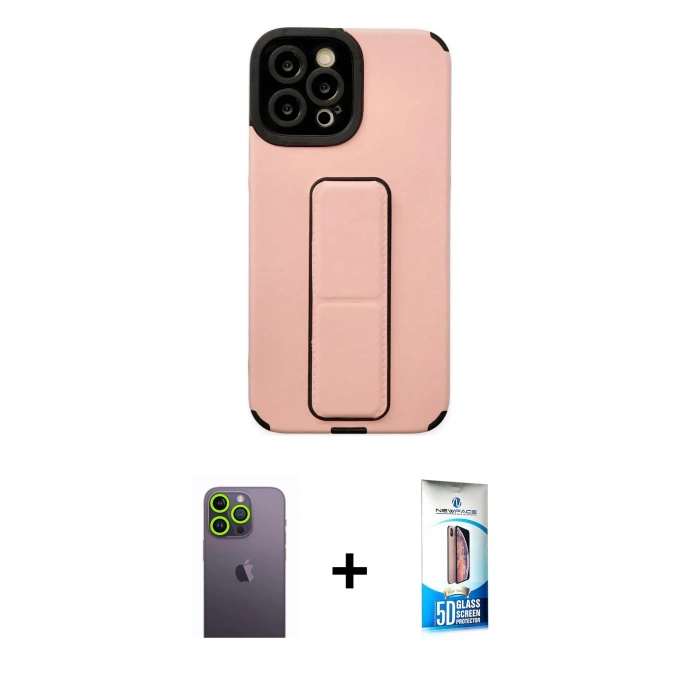 MARSİLYAN™- iPhone 12 Pro Max Kılıf Çekirdek Yansıma - Siyah 5D Eko Cam Ekran Koruyucu + Neon Fosforlu Kamera Lens - YL