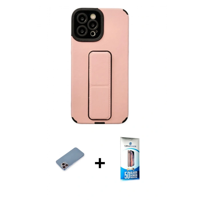 MARSİLYAN™- iPhone 12 Pro Max Kılıf Çekirdek Yansıma - Siyah 5D Eko Cam Ekran Koruyucu + Shine Kamera Lens Koruma Cam - PE