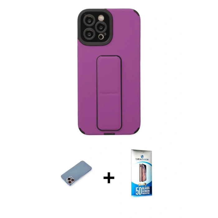 MARSİLYAN™- iPhone 12 Pro Max Kılıf Çekirdek Yansıma - Siyah 5D Eko Cam Ekran Koruyucu + Shine Kamera Lens Koruma Cam - PE