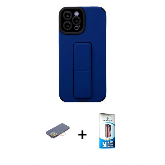 MARSİLYAN™- iPhone 12 Pro Max Kılıf Çekirdek Yansıma - Siyah 5D Eko Cam Ekran Koruyucu + Renkli Kamera Lens Koruma Cam - SI