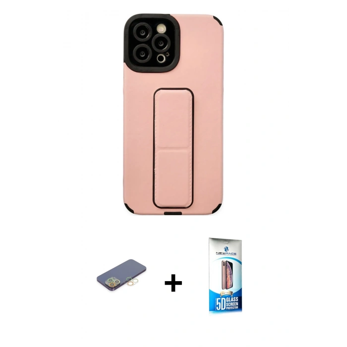MARSİLYAN™- iPhone 12 Pro Max Kılıf Çekirdek Yansıma - Siyah 5D Eko Cam Ekran Koruyucu + Renkli Kamera Lens Koruma Cam - SI