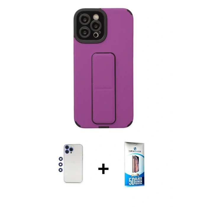 MARSİLYAN™- iPhone 12 Pro Max Kılıf Çekirdek Yansıma - Siyah 5D Eko Cam Ekran Koruyucu + Shine Kamera Lens - LT