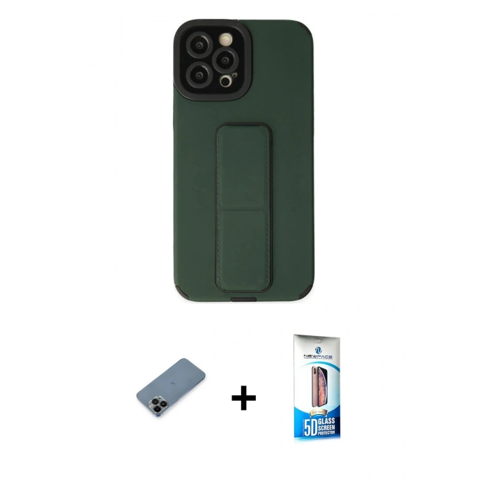 MARSİLYAN™- iPhone 12 Pro Max Kılıf Çekirdek Yansıma - Siyah 5D Eko Cam Ekran Koruyucu + Shine Kamera Lens Koruma Cam - SH