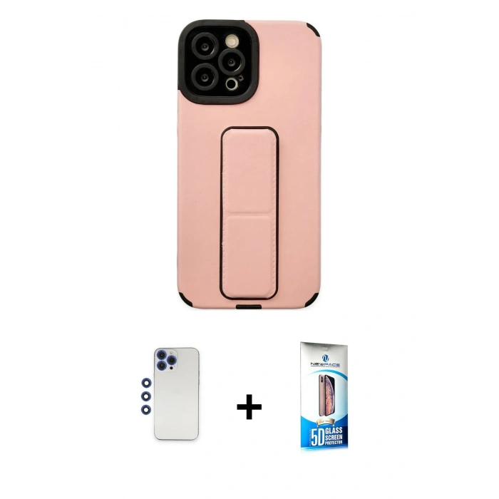 MARSİLYAN™- iPhone 12 Pro Max Kılıf Çekirdek Yansıma - Siyah 5D Eko Cam Ekran Koruyucu + Shine Kamera Lens - LT
