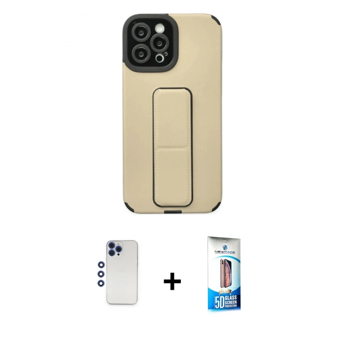 MARSİLYAN™- iPhone 12 Pro Max Kılıf Çekirdek Yansıma - Siyah 5D Eko Cam Ekran Koruyucu + Shine Kamera Lens - LT