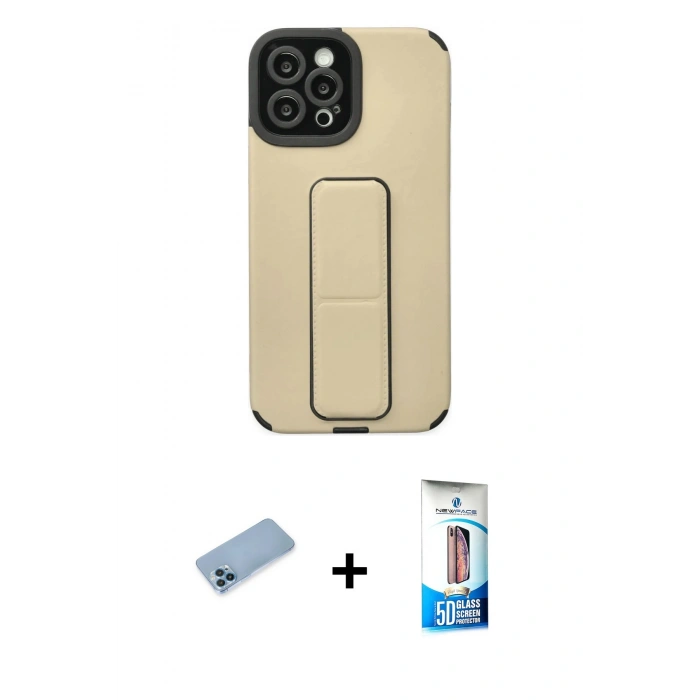 MARSİLYAN™- iPhone 12 Pro Max Kılıf Çekirdek Yansıma - Siyah 5D Eko Cam Ekran Koruyucu + Shine Kamera Lens Koruma Cam - MI
