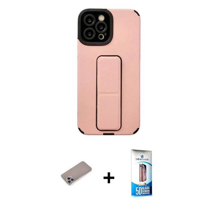 MARSİLYAN™- iPhone 12 Pro Max Kılıf Çekirdek Yansıma - Siyah 5D Eko Cam Ekran Koruyucu + Shine Kamera Lens Koruma Cam - SABE