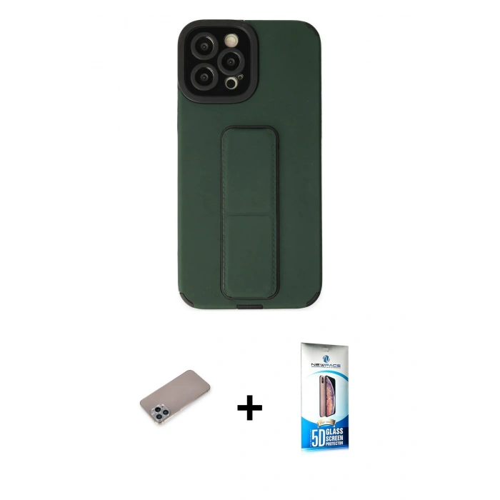 MARSİLYAN™- iPhone 12 Pro Max Kılıf Çekirdek Yansıma - Siyah 5D Eko Cam Ekran Koruyucu + Shine Kamera Lens Koruma Cam - SABE
