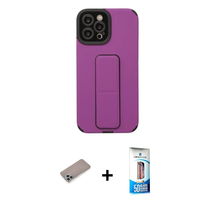 MARSİLYAN™- iPhone 12 Pro Max Kılıf Çekirdek Yansıma - Siyah 5D Eko Cam Ekran Koruyucu + Shine Kamera Lens Koruma Cam - SABE