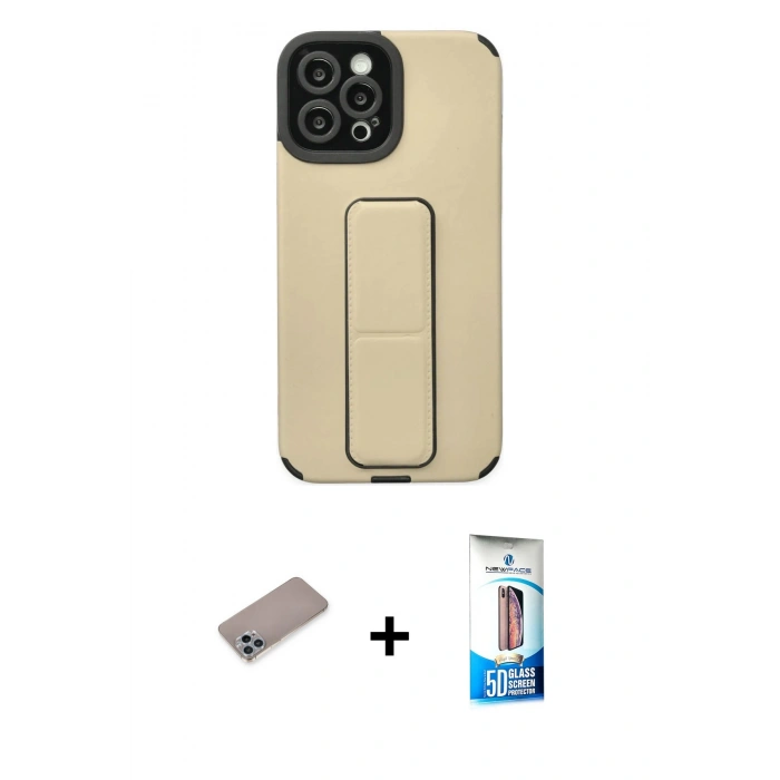 MARSİLYAN™- iPhone 12 Pro Max Kılıf Çekirdek Yansıma - Siyah 5D Eko Cam Ekran Koruyucu + Shine Kamera Lens Koruma Cam - SABE