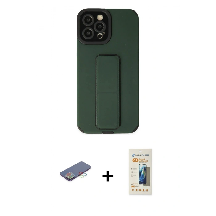 MARSİLYAN™- iPhone 12 Pro Max Kılıf Çekirdek Yansıma - Siyah 6D Mat Seramik Hayalet Nano Ekran Koruyucu + Renkli Kamera Lens Koruma Cam - MI