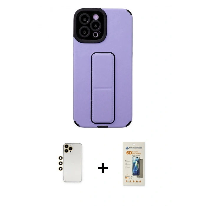 MARSİLYAN™- iPhone 12 Pro Max Kılıf Çekirdek Yansıma - Siyah 6D Mat Seramik Hayalet Nano Ekran Koruyucu + Shine Kamera Lens - GD