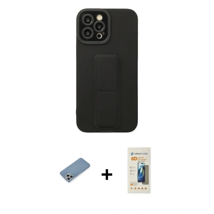 MARSİLYAN™- iPhone 12 Pro Max Kılıf Çekirdek Yansıma - Siyah 6D Mat Seramik Hayalet Nano Ekran Koruyucu + Shine Kamera Lens Koruma Cam - GS