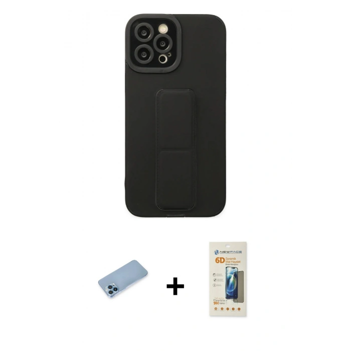 MARSİLYAN™- iPhone 12 Pro Max Kılıf Çekirdek Yansıma - Siyah 6D Mat Seramik Hayalet Nano Ekran Koruyucu + Shine Kamera Lens Koruma Cam - MI