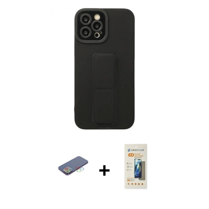 MARSİLYAN™- iPhone 12 Pro Max Kılıf Çekirdek Yansıma - Siyah 6D Mat Seramik Hayalet Nano Ekran Koruyucu + Renkli Kamera Lens Koruma Cam - MI