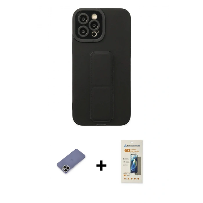 MARSİLYAN™- iPhone 12 Pro Max Kılıf Çekirdek Yansıma - Siyah 6D Mat Seramik Hayalet Nano Ekran Koruyucu + Metal Kamera Lens Koruma Cam - GD