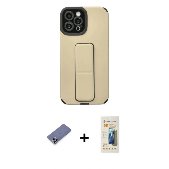 MARSİLYAN™- iPhone 12 Pro Max Kılıf Çekirdek Yansıma - Siyah 6D Mat Seramik Hayalet Nano Ekran Koruyucu + Metal Kamera Lens Koruma Cam - GD
