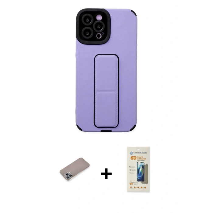MARSİLYAN™- iPhone 12 Pro Max Kılıf Çekirdek Yansıma - Siyah 6D Mat Seramik Hayalet Nano Ekran Koruyucu + Sierra Blue Shine Kamera Lens Koruma Cam