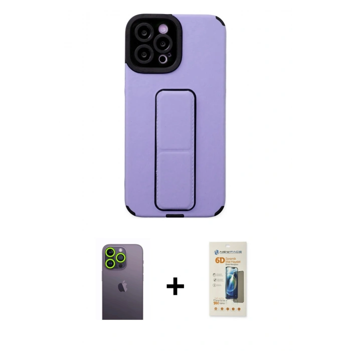 MARSİLYAN™- iPhone 12 Pro Max Kılıf Çekirdek Yansıma - Siyah 6D Mat Seramik Hayalet Nano Ekran Koruyucu + Neon Fosforlu Kamera Lens - YL