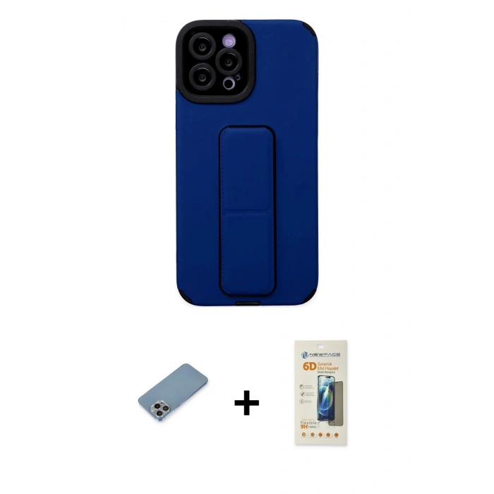 MARSİLYAN™- iPhone 12 Pro Max Kılıf Çekirdek Yansıma - Siyah 6D Mat Seramik Hayalet Nano Ekran Koruyucu + Gökkuşağı Shine Kamera Lens Koruma Cam