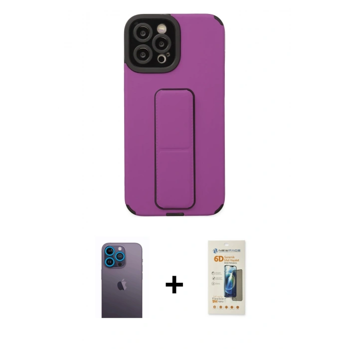 MARSİLYAN™- iPhone 12 Pro Max Kılıf Çekirdek Yansıma - Siyah 6D Mat Seramik Hayalet Nano Ekran Koruyucu + Neon Fosforlu Kamera Lens - MI