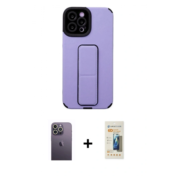 MARSİLYAN™- iPhone 12 Pro Max Kılıf Çekirdek Yansıma - Siyah 6D Mat Seramik Hayalet Nano Ekran Koruyucu + Neon Fosforlu Kamera Lens - BZ